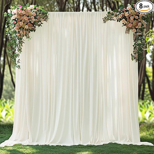 ESGOTBME 40x10ft Wrinkle Free Ivory Backdrop Curtain for Parties Soft Polyester and Nylon Fabric Drapes Wedding Birthday Party Decorations Background for Photography 5x10ft,8 Panels