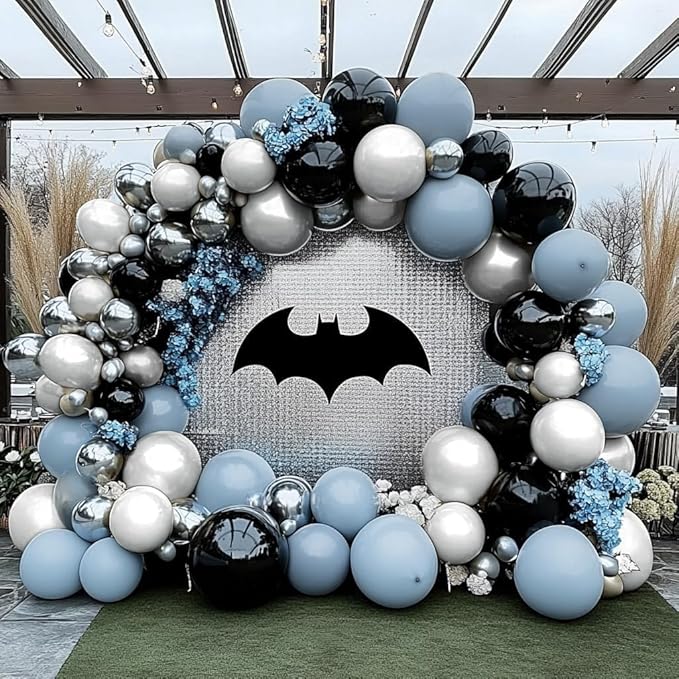 Blue Black Balloon Garland Double Stuffed Dusty Blue White Balloons Black Silver Balloon Arch for Birthday Wedding Graduation Baby Shower Anniversary Party Decorations