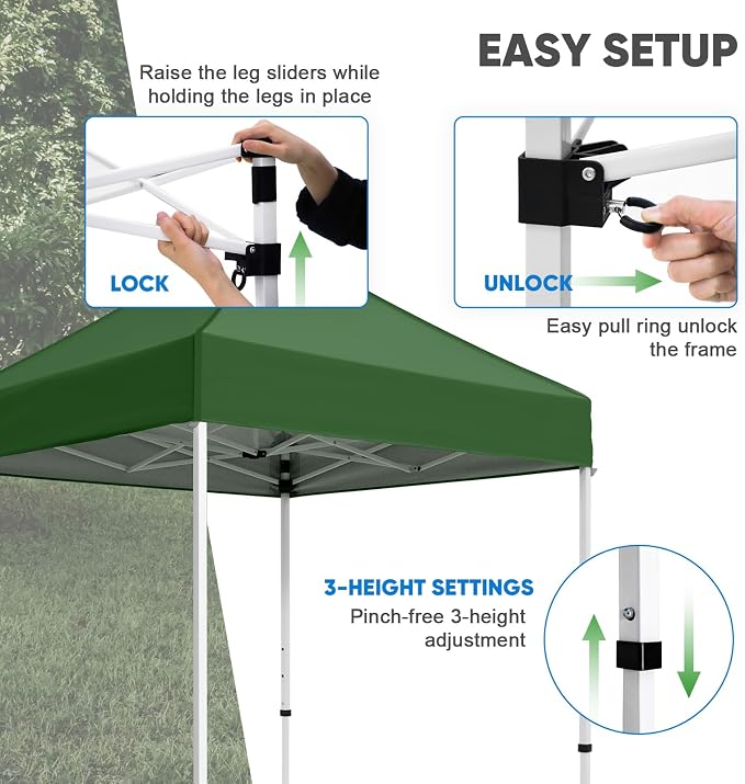 COOS BAY 5x5 Pop Up Canopy Tent, Portable Lightweight Sun Shelter with Carry Bag, Easy Setup Outdoor Canopy for Beach, Camping, Sports & Backyard Shade, Green