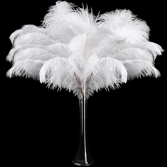 30 Pcs Large Natural Ostrich Feathers Bulk 16-18 Inch for Centerpieces for Wedding Party Centerpieces Home Decoration Flower Arrangement (White)