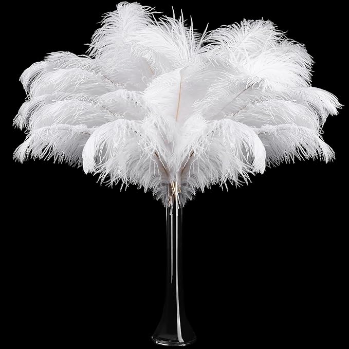 Retrowavy 50 Pcs 14-16 Inches Large Natural Ostrich Feathers Bulk for Centerpieces for Wedding Party Centerpieces Home Decoration Flower Arrangement (White)