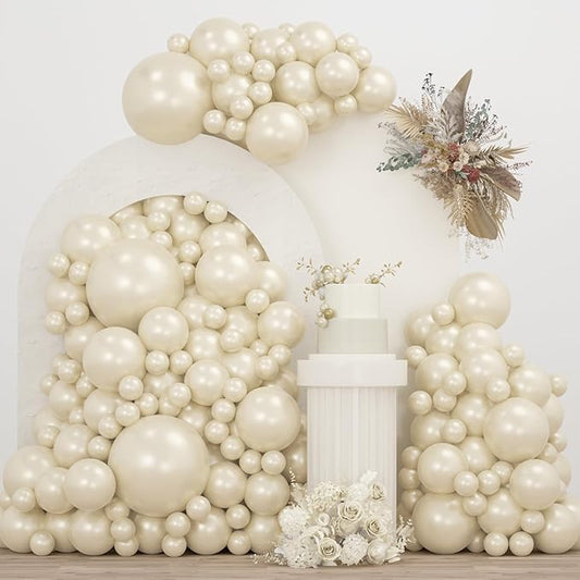 Pearl White Double Stuffed Balloons Different Size 115Pcs 5/10/12/18" White Pearl Ivory Balloons Garland kit for Wedding Birde to be Engagement Bridal Shower Birthday Baby Shower Party