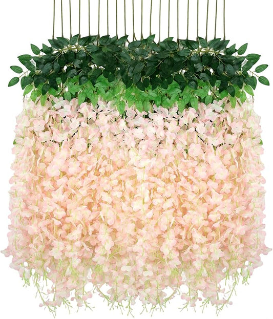 36 Pack Wisteria Hanging Flowers, Fake Hanging Flowers, 3.61 Ft Artificial Flower Vines Strings, Silk Wisteria Flowers for Home Wedding Arch Outdoor Party Garden Yard Decor (Light Pink)