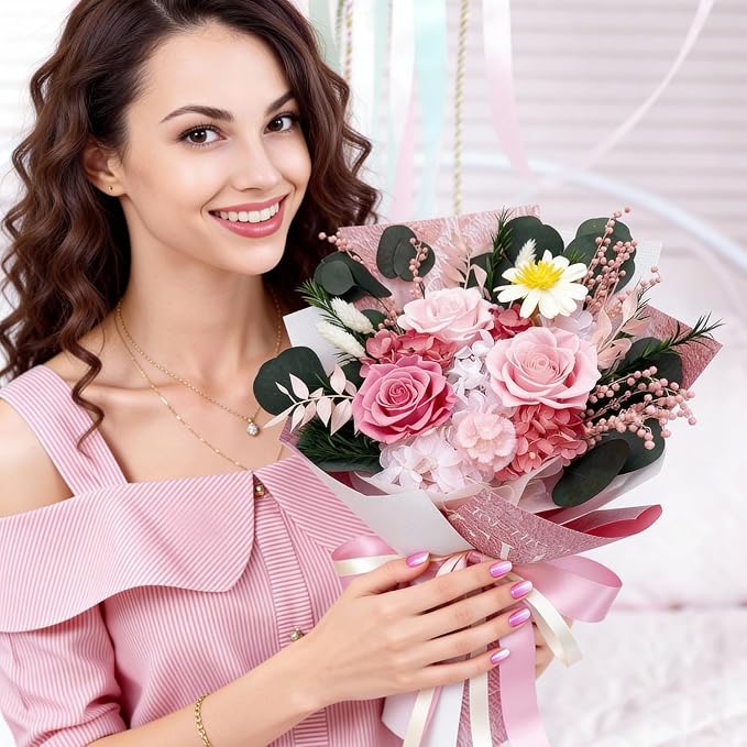 Forever Flower Gifts for Her: Romantic Flowers for Graduation-Daughter Girlfriend Wife Mom Grandma-Preserved Rose Bouquets-Flowers for Delivery Prime on Birthday Anniversary Valentines (pink)