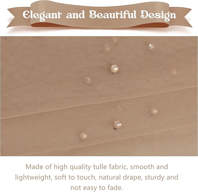 12 Pack 10FT Pearl Table Runner 30x120 Inch Nude Brown Tulle Fabric Boho Rustic Sheer Table Runners Lace Table Cloth for Wedding Bridal Shower Birthday Party Arch Veil Dessert Table Decor (Nude Brown)
