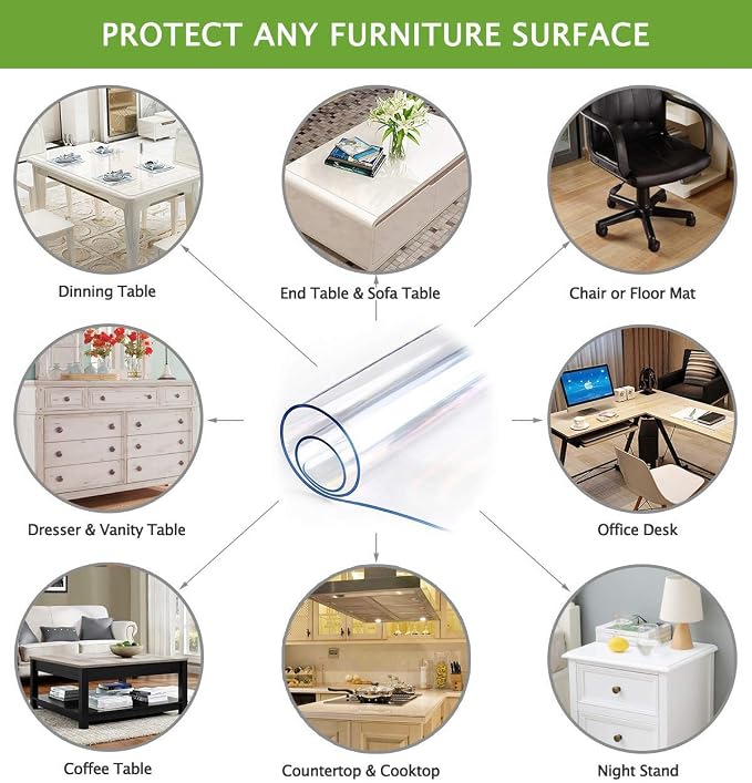 Round Dining Table Protector Clear Plastic Tablecloth Protector Wipeable Protective Desk Top Topper Cover Wood Furniture Coffee Bar Dinner Tabletop Protection Pad PVC Vinyl Water Resistant 34 inch