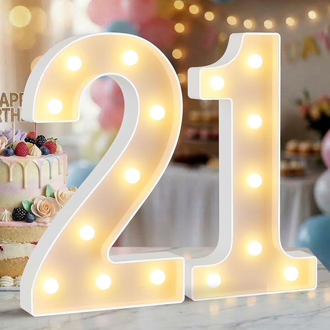 12.6 Inch LED Marquee Light Up Numbers 21, 21st Birthday Number Lights as Gifts for Women Men, Lighted Marquee Numbers for Anniversary Party Night Light Table Decorations