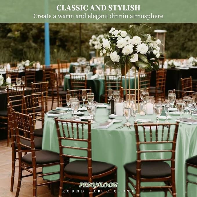 Pesonlook 12 Pack Round Tablecloth-120 Inch Sage Green Table Cloth Polyester Round Table Cover Tablecloths Washable Fabric Table Cover for Wedding/Party/Banquet/Dining/Buffet (Sage Green/120 Inch)
