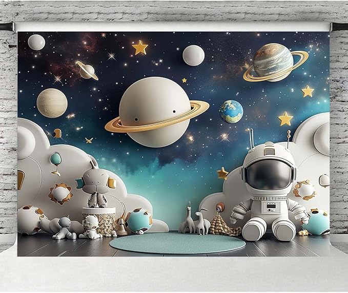 Outer Space Universe Astronaut Birthday Party Decor Backdrop Boy 1st Birthday Balloons Party Photography Background Boy Girl Baby Shower Background Studio Props (6x4feet)