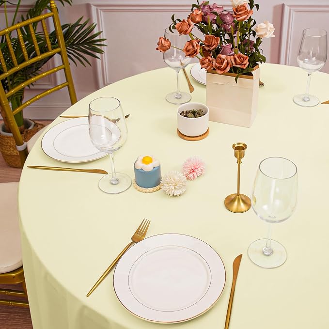 10 Pack Beige Round Tablecloth 120 Inch, Waterproof Polyester Table Cloth for Round Tables Beige Tablecloths Stain and Wrinkle Resistant Washable Fabric Table Cover for Party Dining Wedding Banquet
