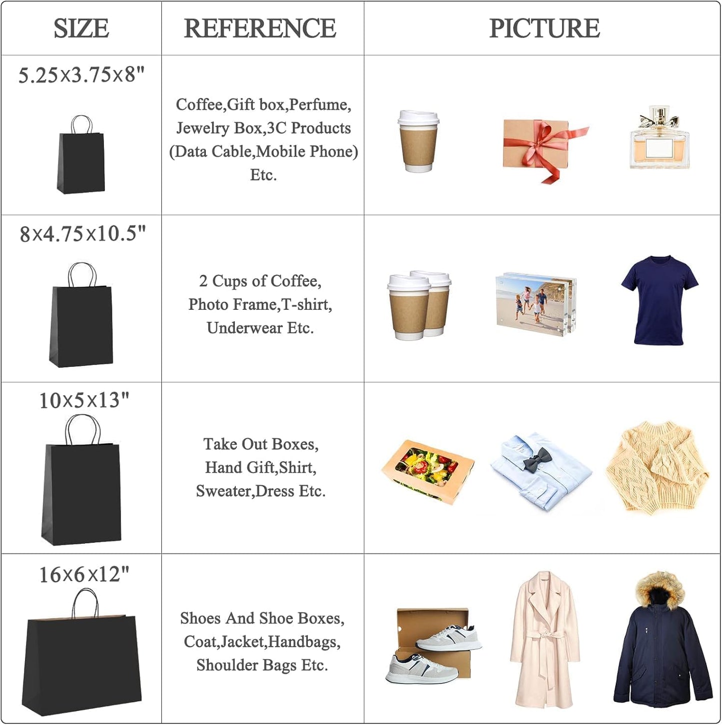 GSSUSA 16x6x12 Inches Large Paper Bags with Handles, 6000 Pack Black Paper Gift Bag, Recyclable Kraft Paper Shopping Bags for Small Business, Party Favor, Craft Bag for Boutique