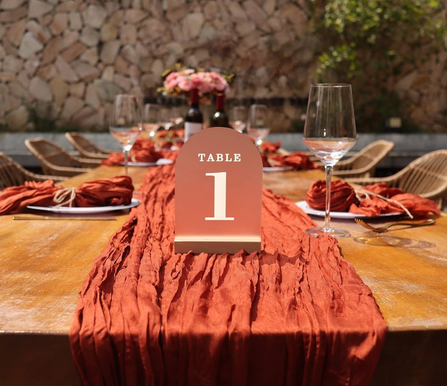 Wedding Table Numbers 31-40, Acrylic Arch Signs with Natural Wood Stands Holders, Rustic Table Decor for Reception & Parties (Frosted White)