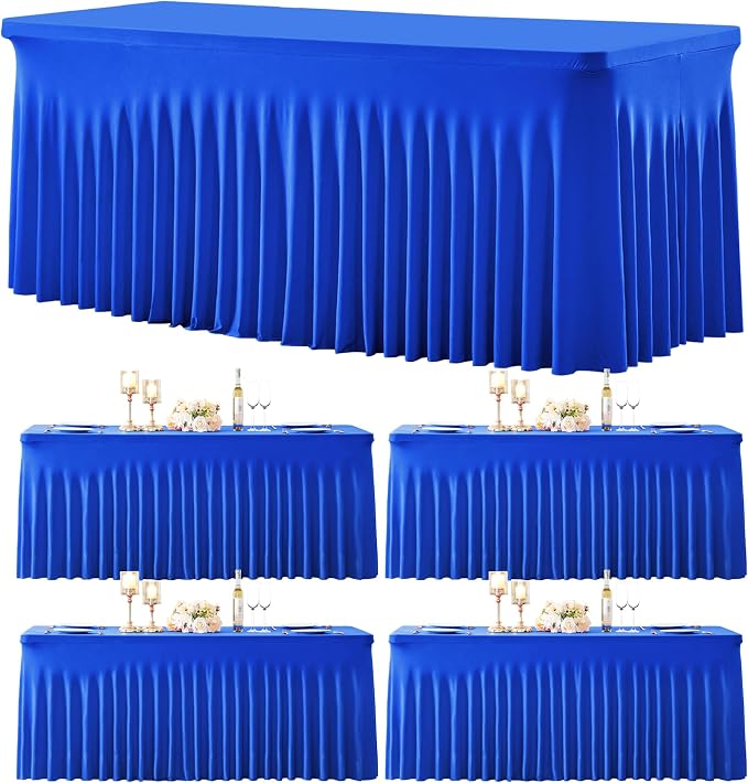 gogoparti 4 Pack Spandex Royal Blue Fitted Table Cloth for 6ft Rectangle Tables Blue Tablecloth Stretch Table Covers Skirt Wrinkle Free Banquet Tablecloths for Parties Wedding