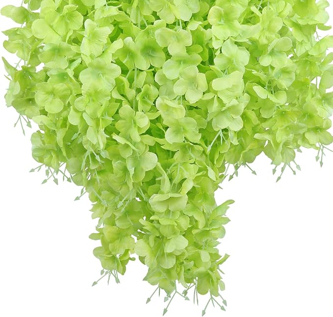 Pauwer Wisteria Hanging Flowers 12 Pack Fake Flower Garland Artificial Wisteria Vines Rattan Silk Flower String Wedding Party Wall Decorations,Green