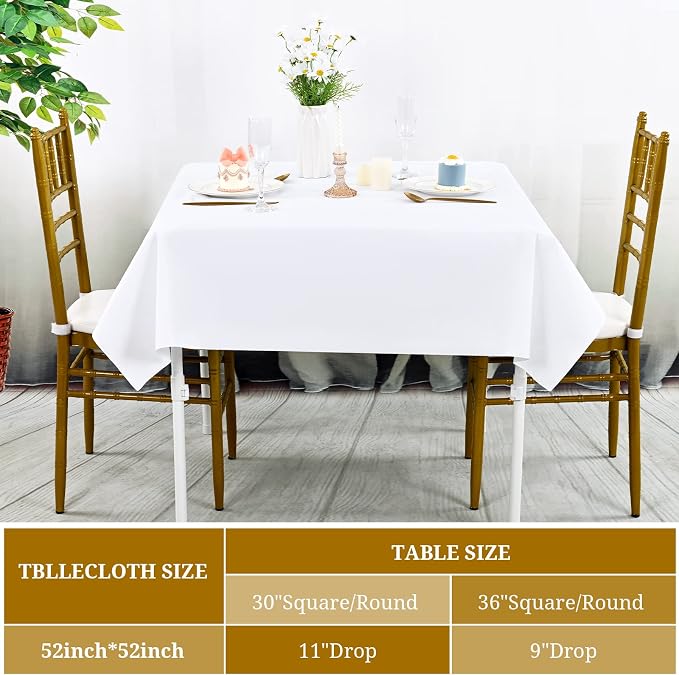fani 8 Pack Square Tablecloth 52 x 52 Inch, White Tablecloth for Square Table, Stain and Wrinkle Resistant Washable Polyester Table Cloth, Decorative Fabric Table Cover for Wedding Buffet Parties