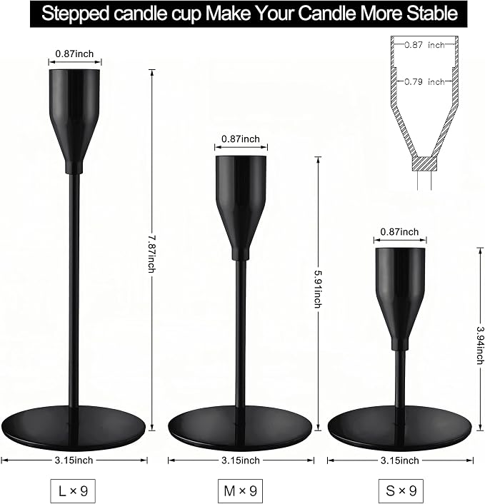 Black Taper Candle Holders for Wedding Table Centerpiece,Tall Taper Candlestick Holders Bulk Set of 27,Metal Candle Stick Holder Decor for Table or Mantel Centerpiece, Dinning, Party Home Decor