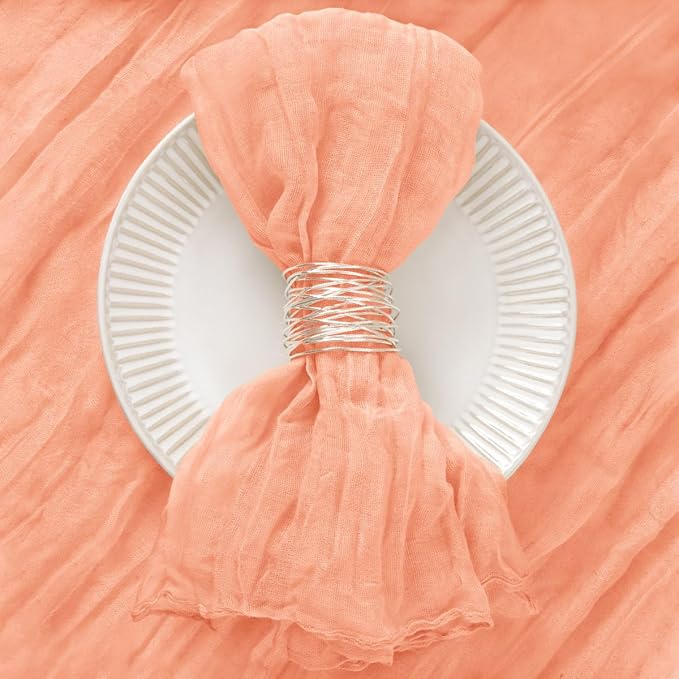 DeZerlor 30 Pack Peach Cheesecloth Napkins Christmas Cloth Napkins Set of 30 Holiday Dinner Napkins Bulk 21x21 Inches for Wedding Bridal Shower Baby Shower Xmas Parties