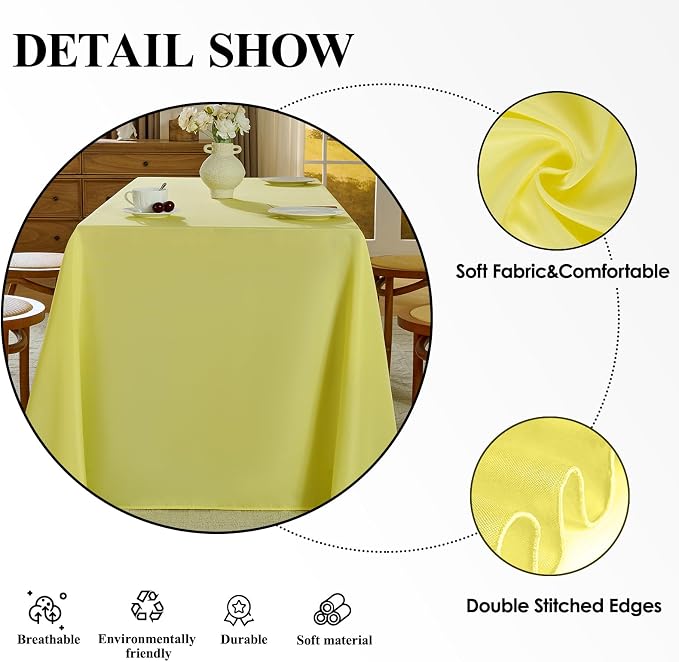 Rectangle Tablecloths 60x120 Inch 6 Pack Yellow Tablecloth for 6ft Washable Decorative Linen Polyester Table Cloths for 8ft Dining Table Banquets Buffet Parties and Wedding