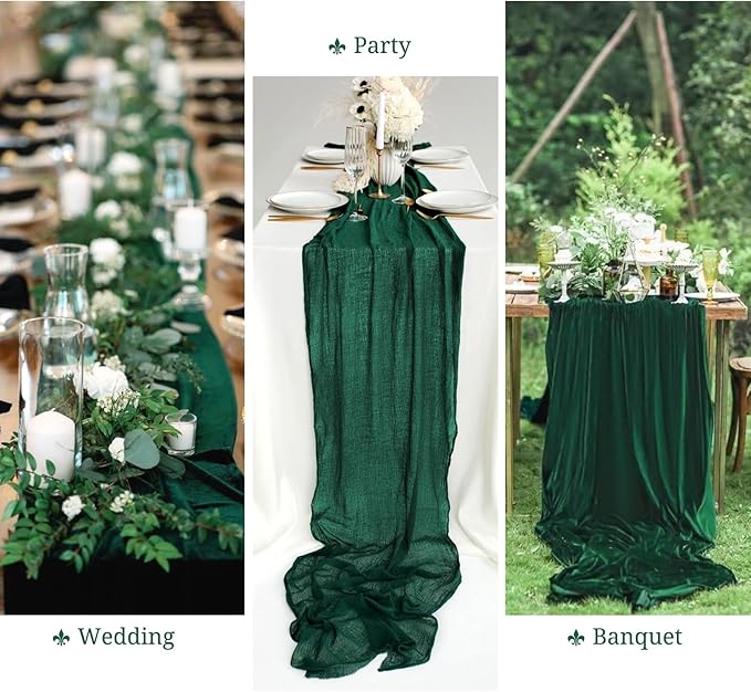 Pesonlook 16 Pack Cheesecloth Table Runner, 10Ft Boho Gauze Table Runner 35×120 Inch Rustic Romantic Long Table Runner for Wedding Party Bridal Shower Thanksgiving Christmas Decoration(Emerald Green)
