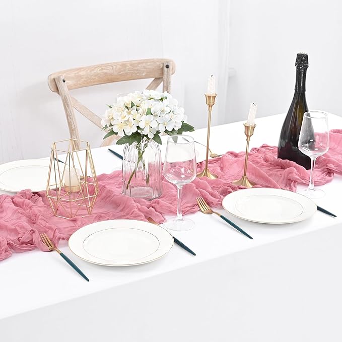 24 Pack Dusty Rose Cheesecloth Table Runner,Gauze Boho Long Cheese Cloth Table Runner 17x108 inch Rustic Table Runners for Wedding Party Bridal Shower Christmas Banquet Table Decorations