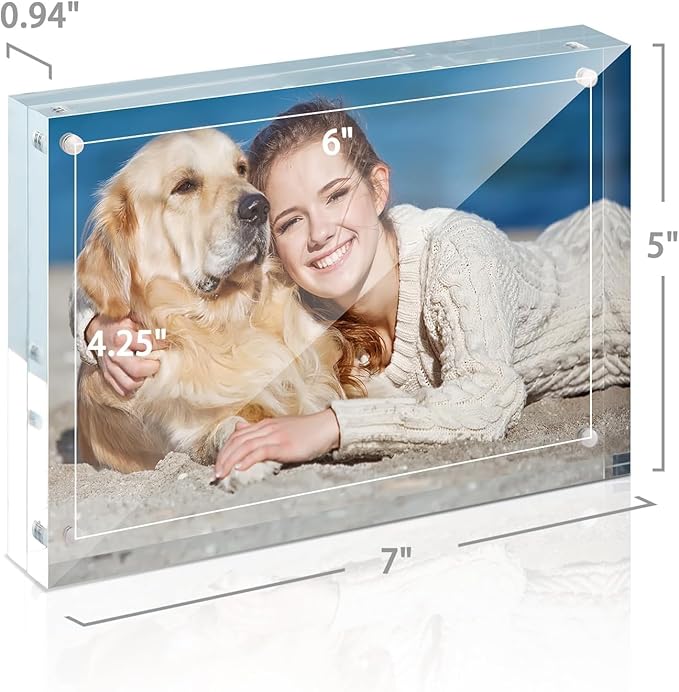 TWING 5x7 Inch Acrylic Picture Frame 5 Pack,12+12MM Thickness Double Sided Acrylic Picture Frames Set with Microfiber Cloth,Clear Horizontal Magnet Photo Frames,Desktop Display Gift Ideal