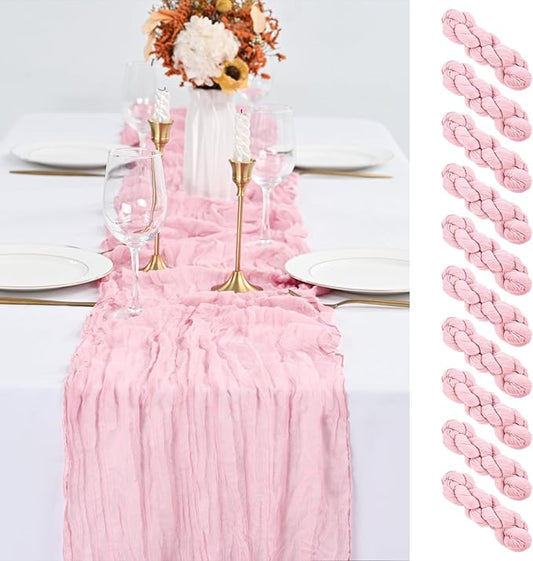 10 Pack Pink Table Runner 10Ft Cheesecloth Table Runner Boho Gauze Cheese Cloth Table Runners Romantic Long Sheer Fabric Table Runners for Wedding Party Bridal Shower
