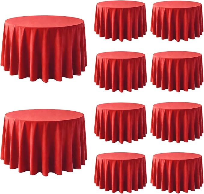 10 Pack Red Round Tablecloth 90 Inch Round Table Cloth Wrinkle Resistant Red Tablecloth Washable and Reusable Polyester Fabric Table Covers for Banquet Wedding Party Dining Buffet