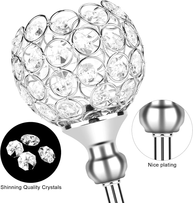 Silver Crystal Candle Holders, Decorative Arch Candelabra Centerpieces for Tables, 3-Arm Candlesticks Holder and 2 Glass Holders, Silver Table Decor for Wedding, Party, Anniversary