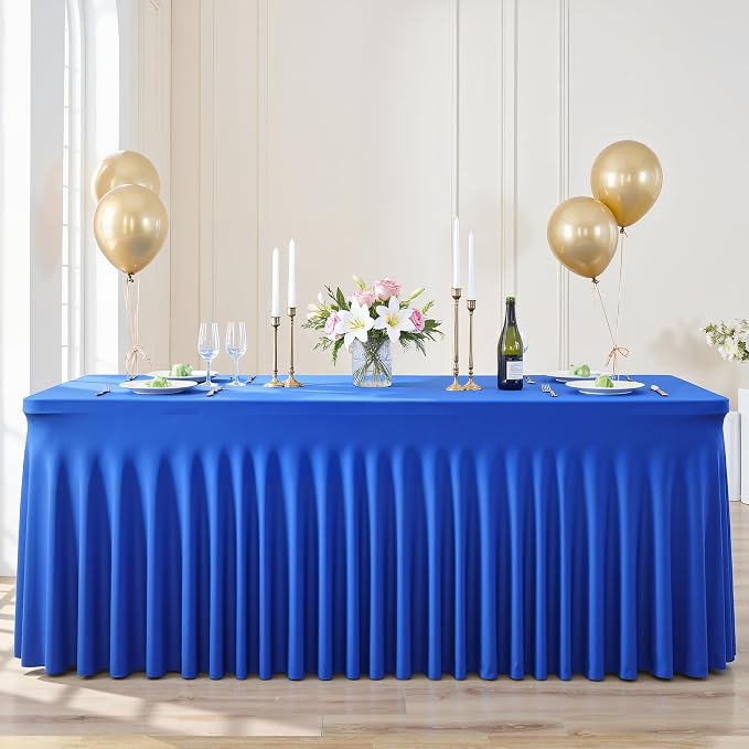 Suppromo 6ft Royal Blue Spandex Table Cloths for Rectangle Tables Wrinkle Free Rectangle Tablecloths, Stretch Fitted Table Cover with Skirt for Birthday Party Wedding Banquet Baby Shower Buffet Event
