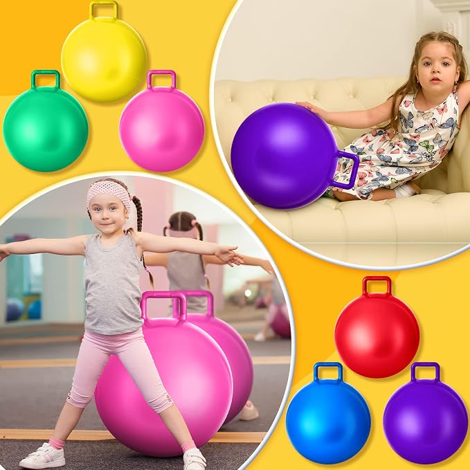 Lewtemi 6 Pcs Hopper Ball for Kids 15 Inch Jumping Hopping Inflatable Bouncing Ball with Handle and Air Pump for Indoor Outdoor Games Sport Exercise Fun Easter Basket Stuffers Gifts(Rainbow Colors)