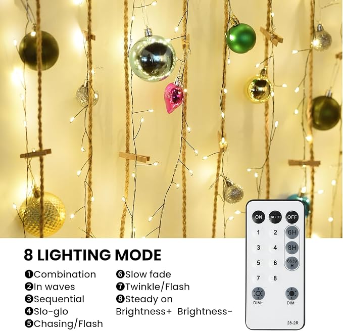 Dailyart Fairy Lights Plug in 200 Led Fairy Light with Remote 10Ft Firecracker String Lights with Timer 8 Modes Christmas Lights for Bedroom Wreath Party Window Wedding Tree Decoration Green Wire