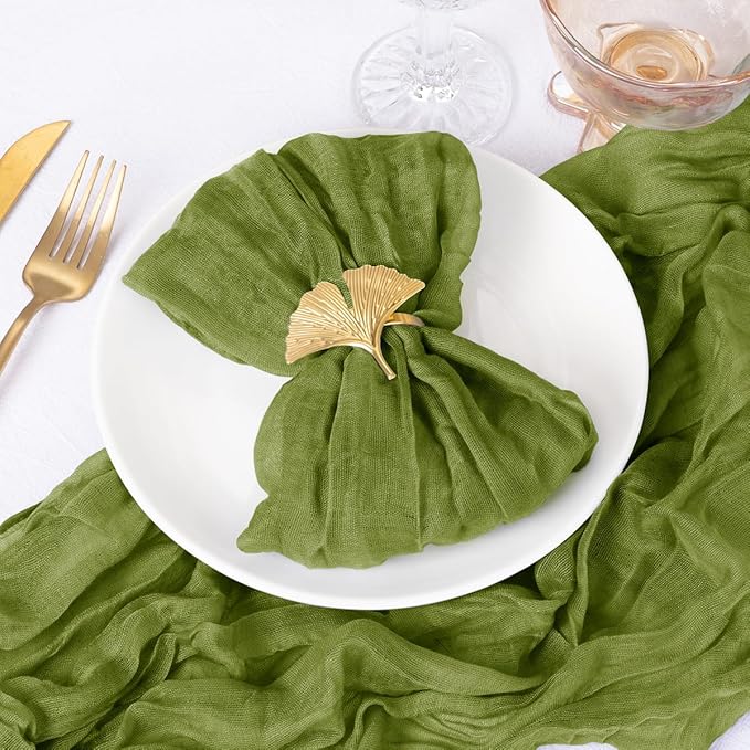 DeZerlor 50 Pack Olive Green Cheesecloth Napkins Spring Cloth Napkins Set of 50 Olive Dinner Napkins Bulk 21x21 Inches for Wedding Bridal Shower Baby Shower Parties