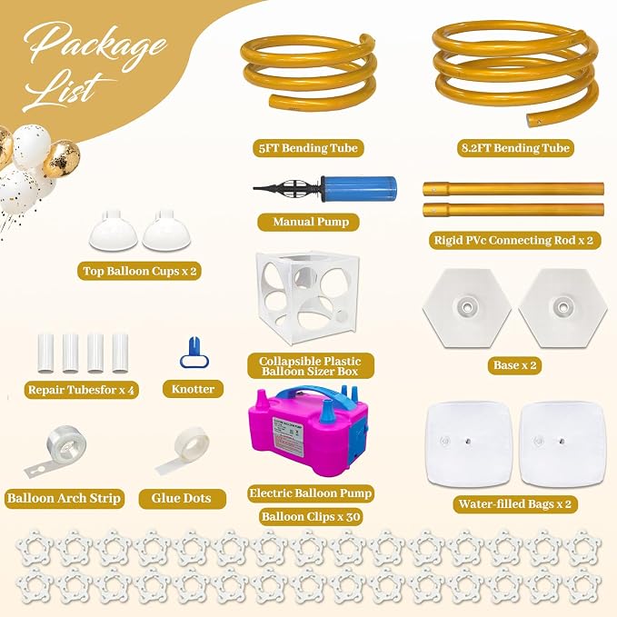 OurWarm Balloon Arch Kit with Balloon Pump Electric, 8.2FT & 5FT Gold Half Balloon Arch Stand with Base, Free Bending Arch Frame Backdrop for Wedding Birthday Party Baby Shower Graduation Decoration