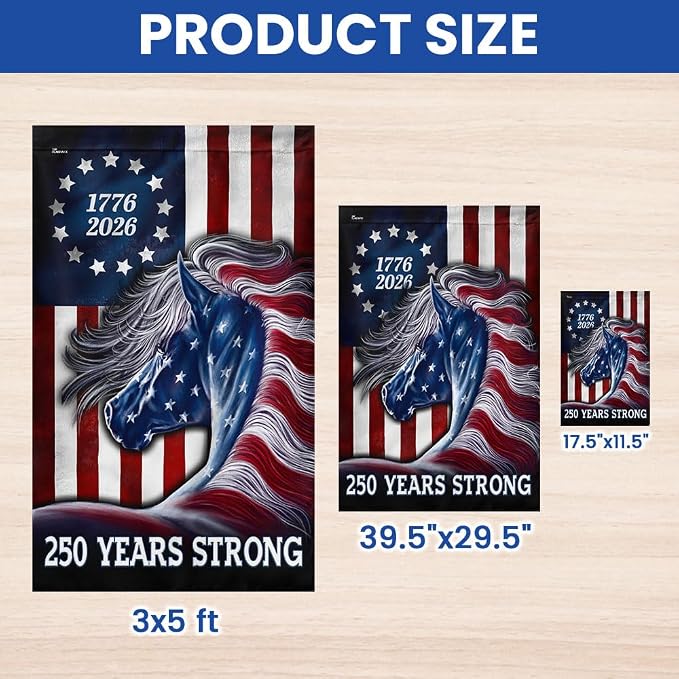 American Flag-Patriotic Horse Flag, 250 Years Strong Patriotic Horse 4th Of July US Flag, House Flag (29.5" x 39.5")-USA Premium Polyester