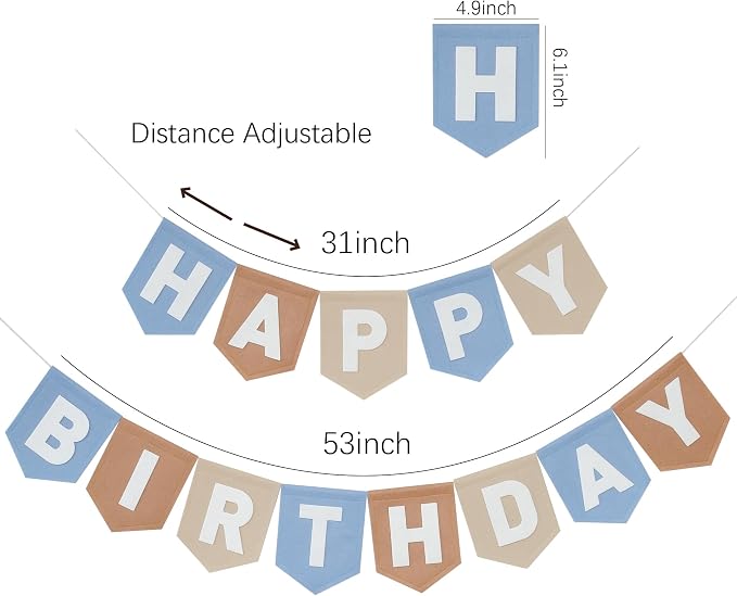 Felt Blue Khaki Happy Birthday Banner Birthday Decorations for Women Girls Boys Men Pets Handmade Party Backdrop