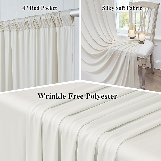 50x20ft Light Beige Ceiling Drapes, 10 Panels 20ft Height Wrinkle-Free Tent Draping Curtains for Wedding Party Tent Canopy Arch Backdrop Decorations