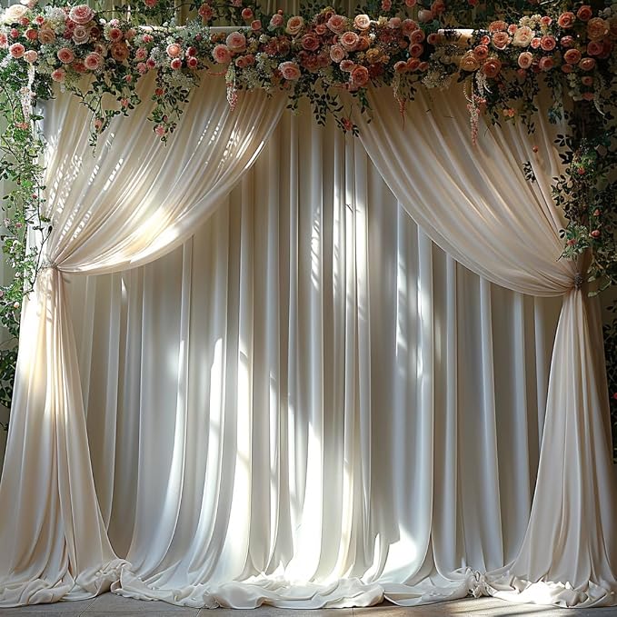 10x10ft Wrinkle Free Ivory Backdrop Curtain for Parties Soft Fabric Drapes Wedding Ivory Curtain Backdrop for Birthday Party Decorations Background for Photography 5x10ft,2 Panels