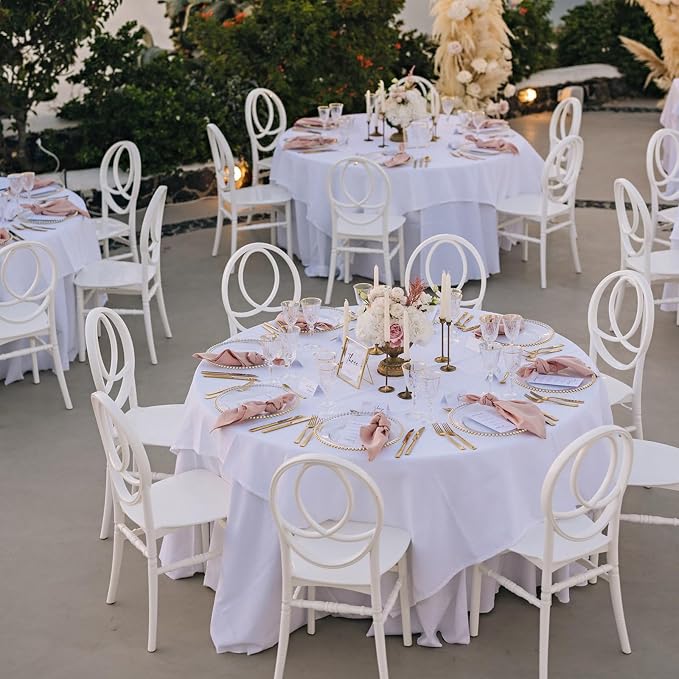 90x90 Table Cloth - 6 Pack Round White Washable Stain and Wrinkle Resistant Polyester Table Cover for Dining Tables, Various Parties and Camping (White)