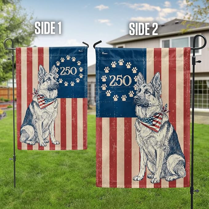 American Flag-Flagwix Patriotic German Shepherd Garden Flag - 250th Anniversary Paw Prints Betsy Ross Flag Decor, 3x5 ft. Flag-USA Premium Polyester