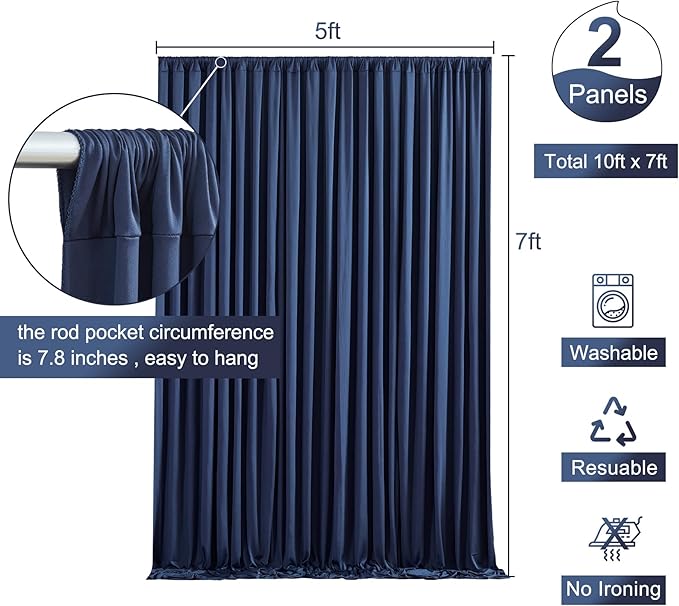 10ft x 7ft Navy Blue Backdrop Curtain for Parties Wedding Wrinkle Free Backdrop Drapes Panels for Baby Shower Gender Reveal Birthday Photo Photography Polyester Fabric Background Decoration