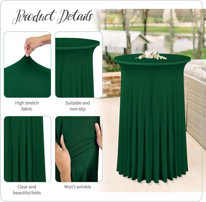 fani 6 Packs 32"x 43" Round Cocktail Table Skirt, Spandex Fitted High Top Table Skirt, Spandex Stretch Cocktail Tablecloth for Wedding Party Bar Banquet Birthday Tables(Emerald Green)