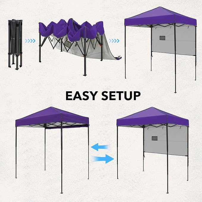 6x4 Pop Up Canopy Tent with Half Wall Panel, Instant Portable Beach Canopy, Outdoor Tent with Carry Bag for Camping, Sports, Tailgating, Events, Purple