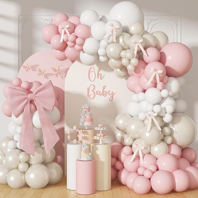 Pink and White Balloon Arch, Light Pastel Pink Pearl White Sand Balloon Garland Kit, Matte Latex Balloons Different Sizes for Bridal Shower Gender Reveal Birthday Wedding Engagement Party Decor