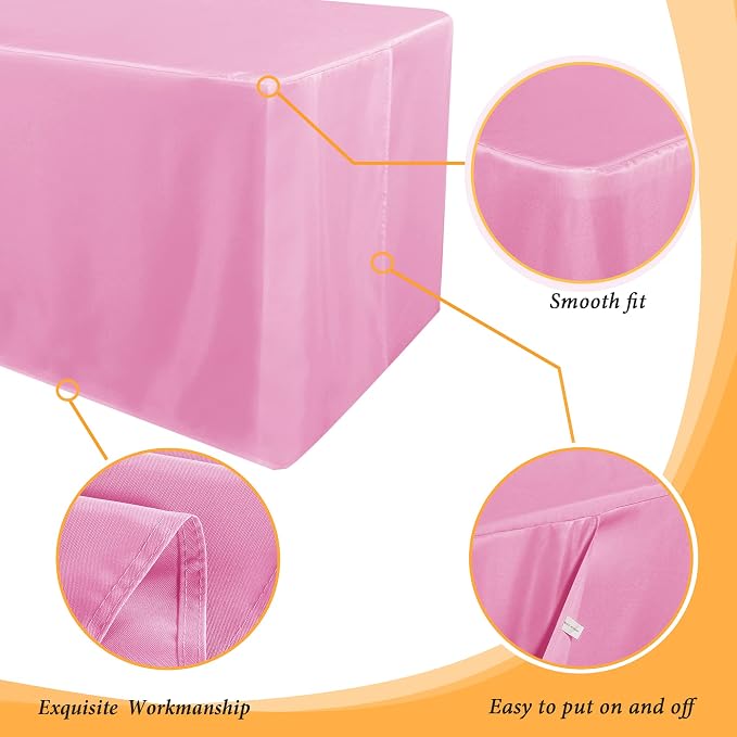 Obstal 2 Pack Table Clothes for 6 Foot Rectangle Tables - Water Resistant Washable Fabric Polyester Rectangle Table Cover Protector for Wedding, Banquet and Trade Shows, 72L x 30W x 30H Inches, Pink
