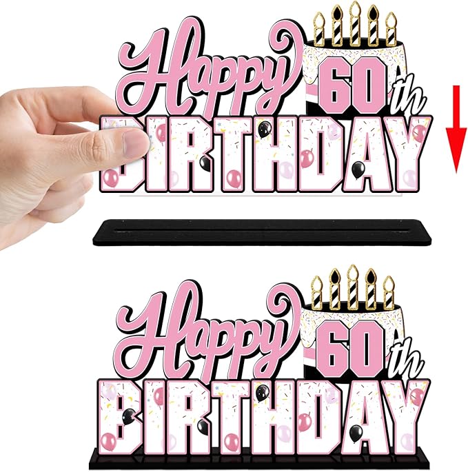 LINGTEER Happy 60th Birthday Pink Acrylic Table Topper Centerpieces Set - Cheers to 60 Years Old Birthday Sixty Bday Party Gift Decorations.