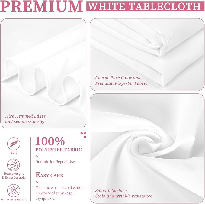 Showgeous 12 Pack White Rectangle Tablecloth, 90 x 132 Inch, Wrinkle & Stain Resistant, Polyester, Perfect for 6ft Table, Weddings, Banquets, Parties
