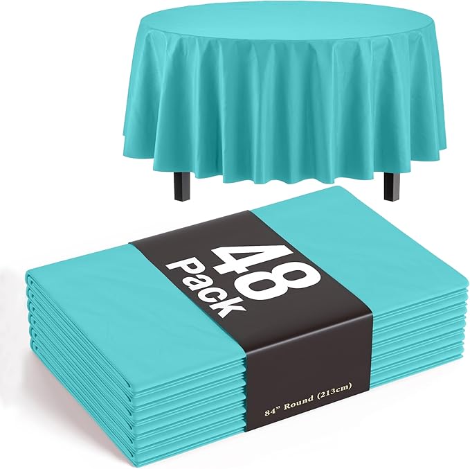 Exquisite Aqua Blue Round Tablecloths Plastic Table Cloth Disposable 48 Pack 84" Inch Round Table Cloth Disposable Aqua Blue Tablecloths Plastic Tablecloth Indoor/Outdoor Tablecloth Party Supplies