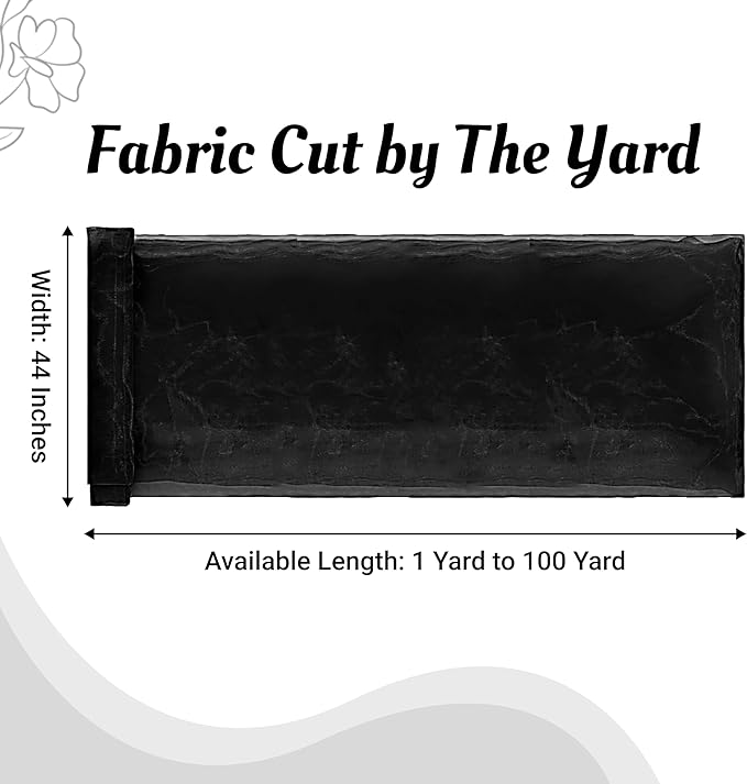 MDS Pack of 1 Yard Sheer Organza Fabric for Wedding Party Home Event Banquet Decorations, Backdrop Curtain Craft Dress Sewing Fashion DIY Crystal Organza Tulle Fabric Bolt 44” Wide - Black