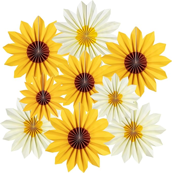 PAPER JAZZ Sunflower Party Decorations Sunflower Bithday Paper Fans Bulletin Board Decor, Yellow Tissue Flowers Wall Decorations Hanging Sun Flower Theme Party Supplies Baby Shower.