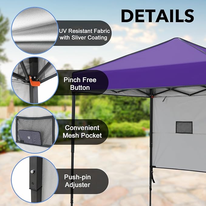 6x4 Pop Up Canopy Tent with Half Wall Panel, Instant Portable Beach Canopy, Outdoor Tent with Carry Bag for Camping, Sports, Tailgating, Events, Purple